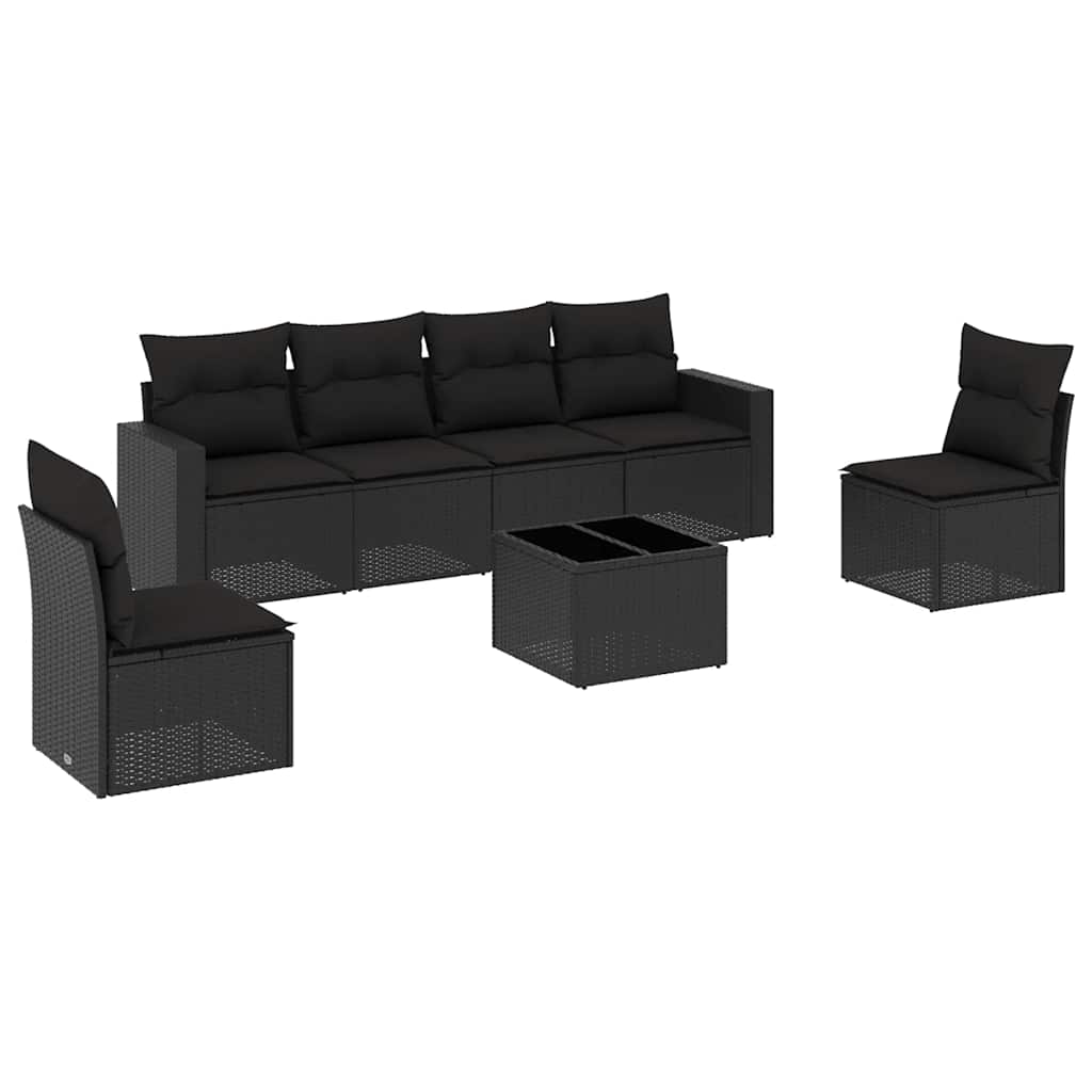 7-dijelni set vrtnih sofa od poliratana s jastucima crni
