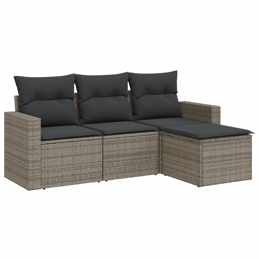 4-dijelni set vrtnih sofa od poliratana s jastucima sivi
