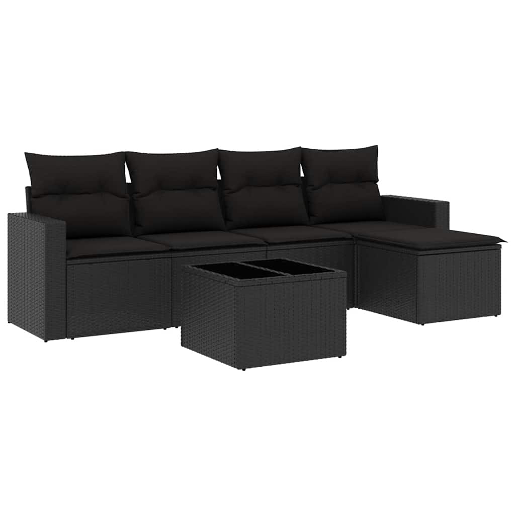 6-dijelni set vrtnih sofa s jastucima crni od poliratana