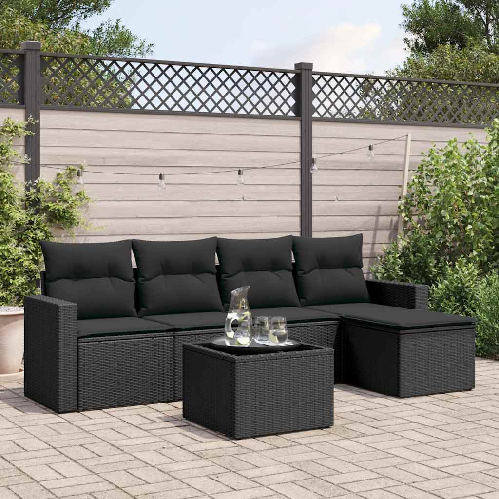 6-dijelni set vrtnih sofa s jastucima crni od poliratana