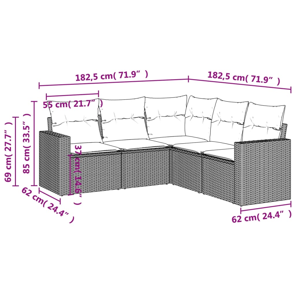 5-dijelni set vrtnih sofa s jastucima bež od poliratana
