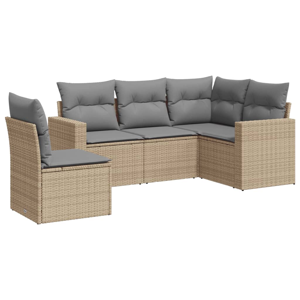5-dijelni vrtni set sofa s jastucima bež od poliratana