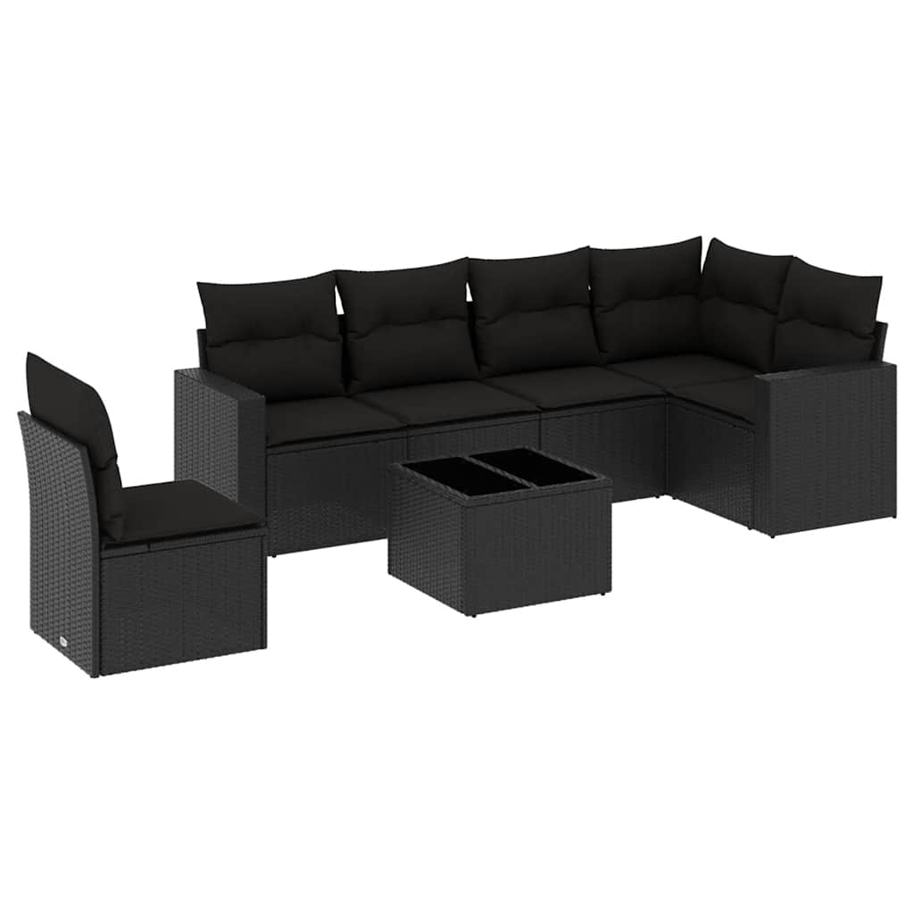 7-dijelni set vrtnih sofa od poliratana s jastucima crni
