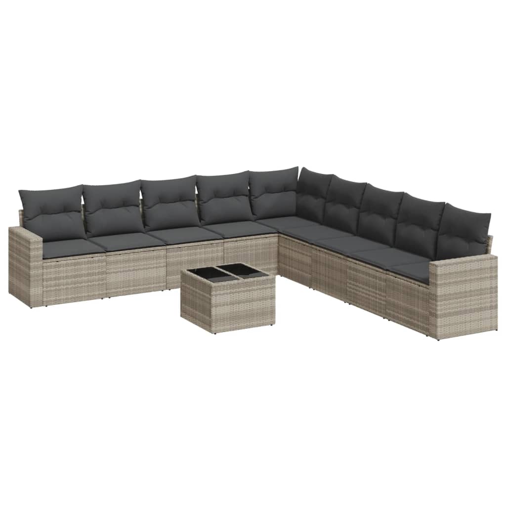 10-dijelni set vrtnih sofa poliratan s jastucima svijetlosivi