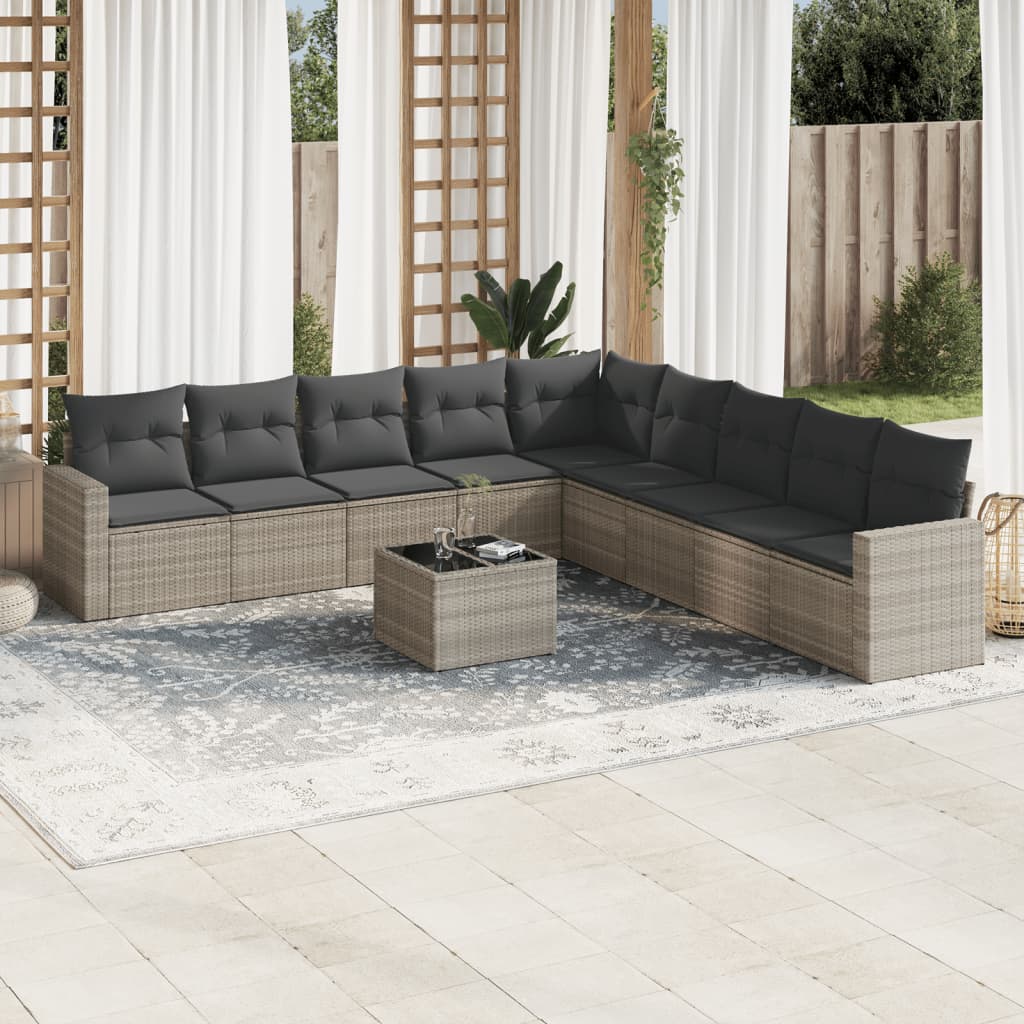 10-dijelni set vrtnih sofa poliratan s jastucima svijetlosivi