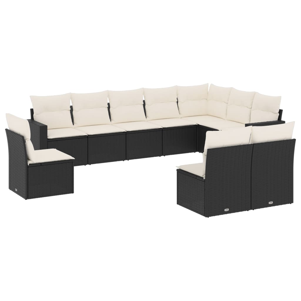 10-dijelni set vrtnih sofa s jastucima crni od poliratana