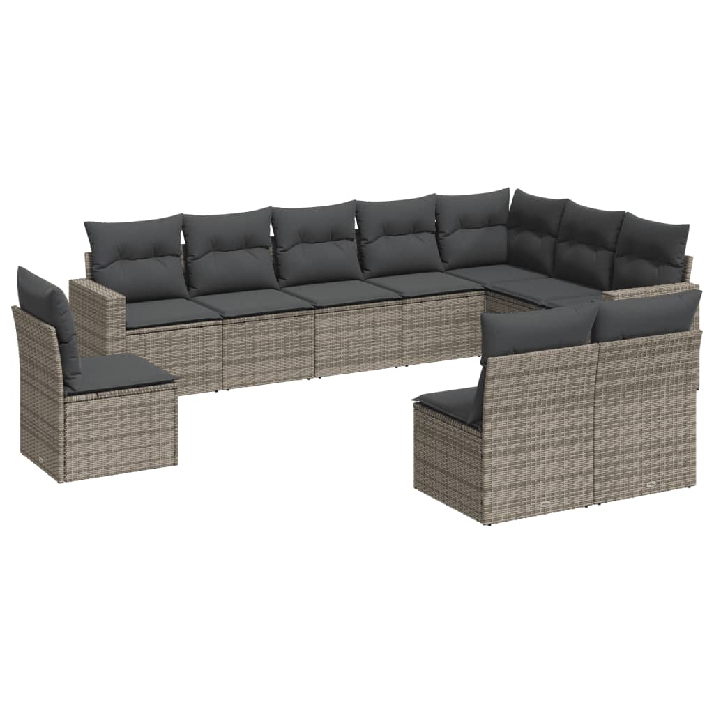 10-dijelni set vrtnih sofa od poliratana s jastucima sivi