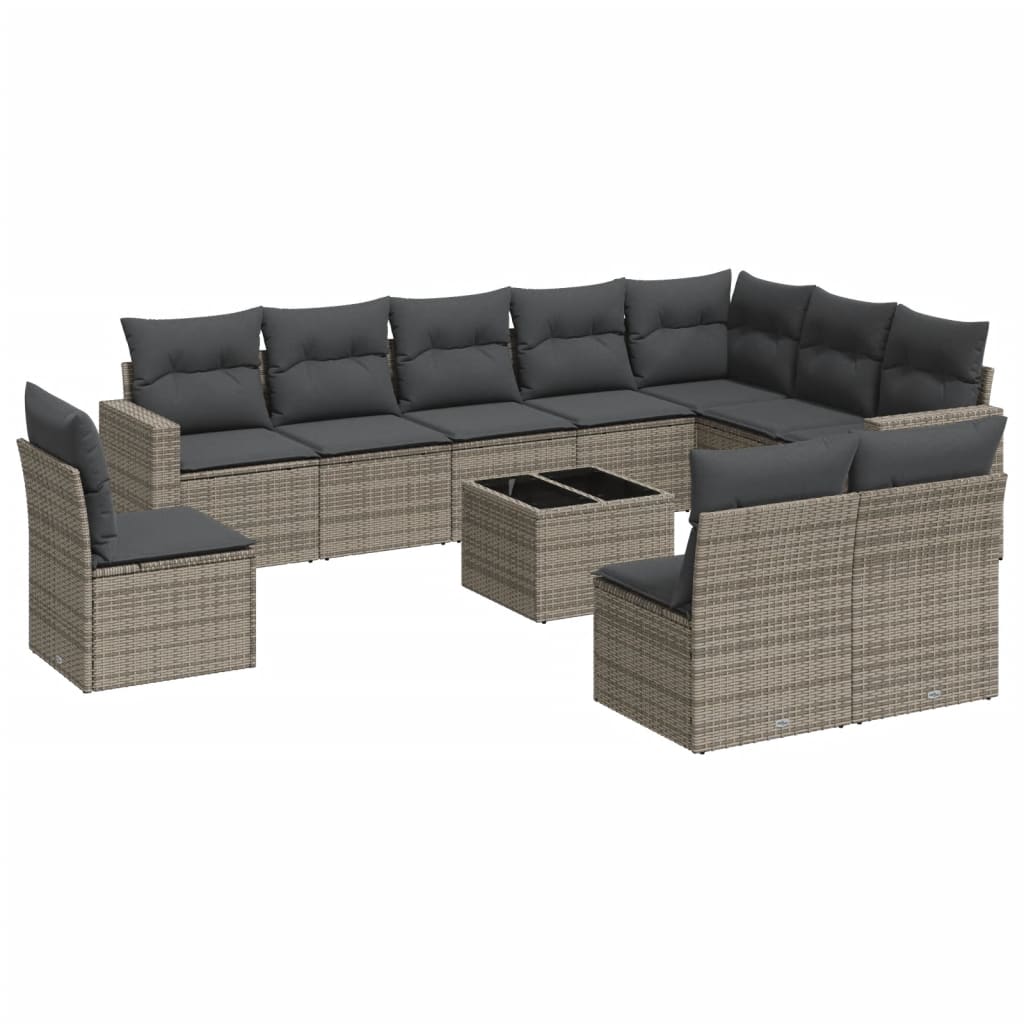 11-dijelni set vrtnih sofa od poliratana s jastucima sivi