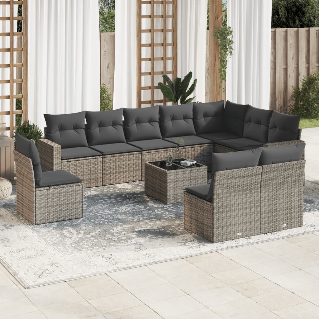 11-dijelni set vrtnih sofa od poliratana s jastucima sivi