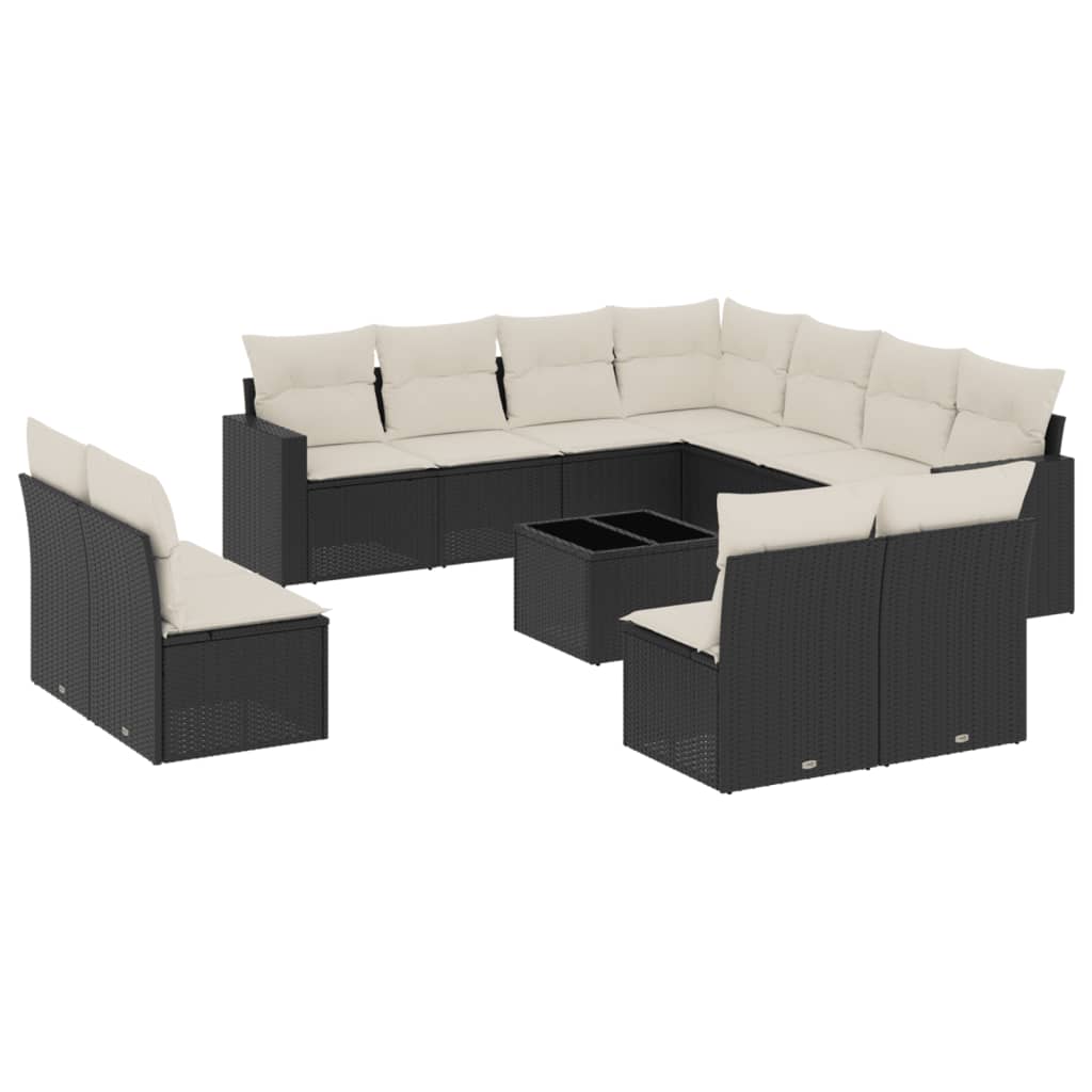 12-dijelni set vrtnih sofa od poliratana s jastucima crni