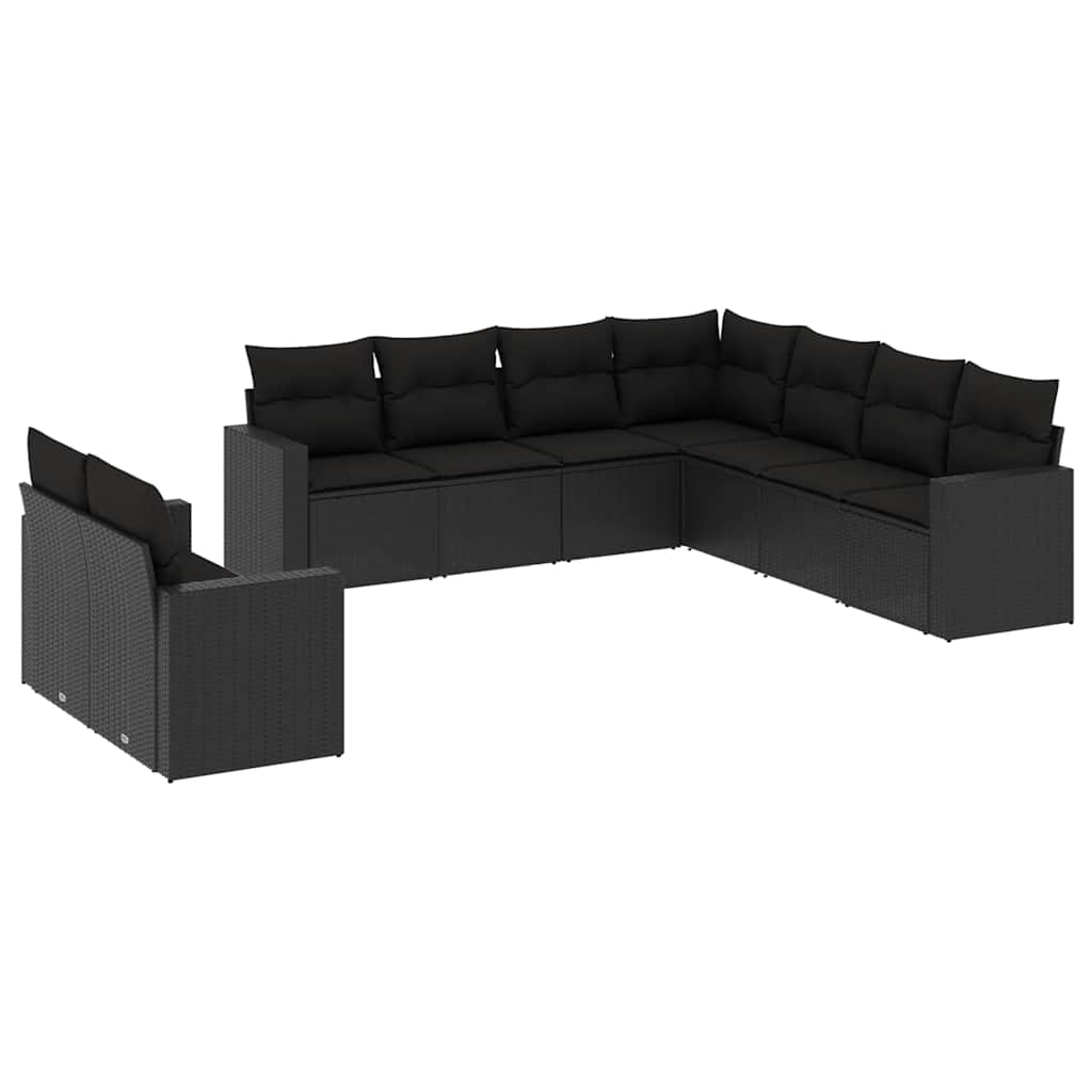 9-dijelni set vrtnih sofa s jastucima crni od poliratana Crna 66 x 62 x 69 cm