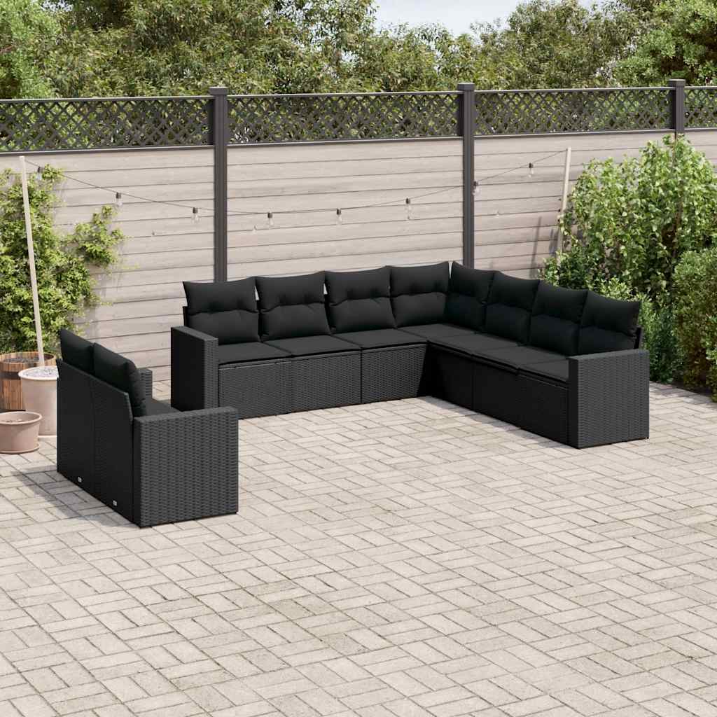 9-dijelni set vrtnih sofa s jastucima crni od poliratana Crna 66 x 62 x 69 cm