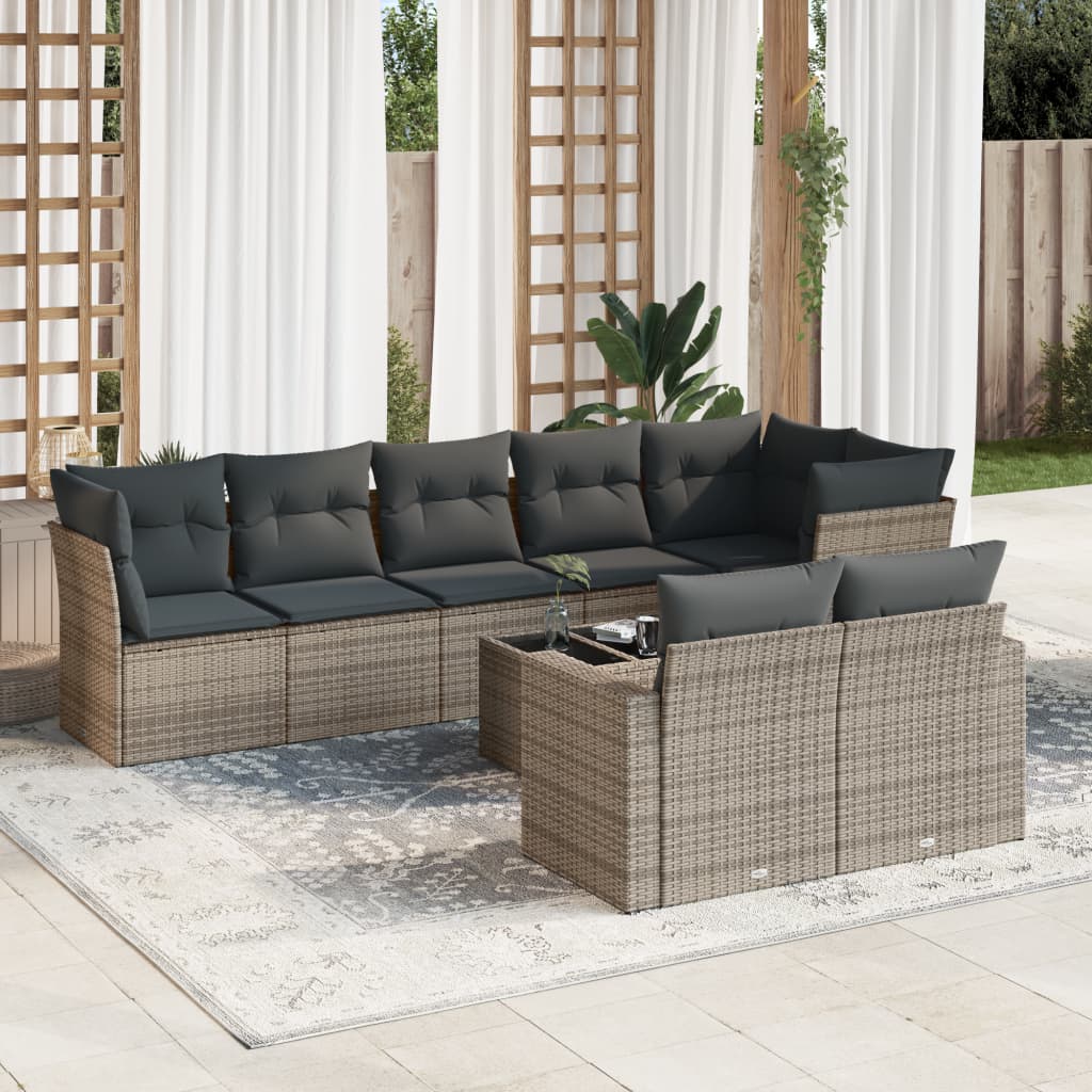 9-dijelni set vrtnih sofa od poliratana s jastucima sivi