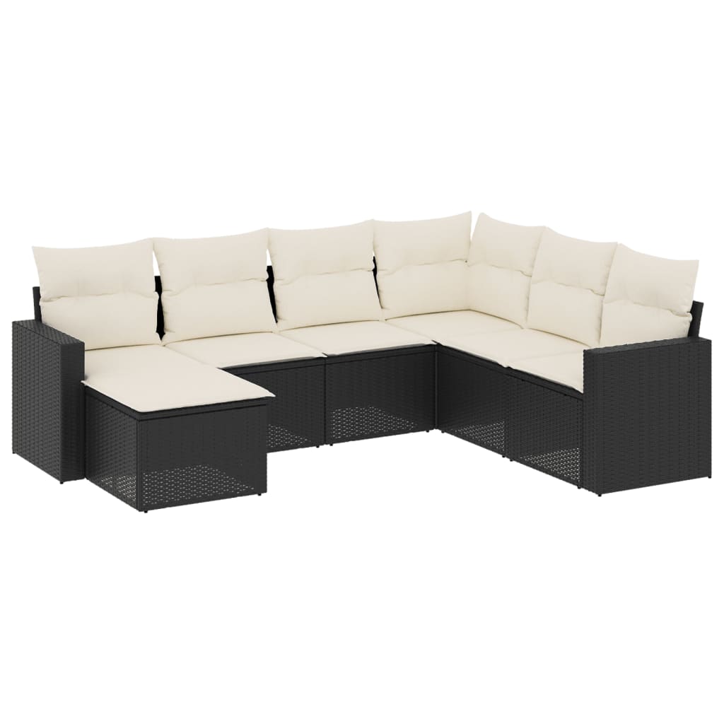 7-dijelni set vrtnih sofa od poliratana s jastucima crni