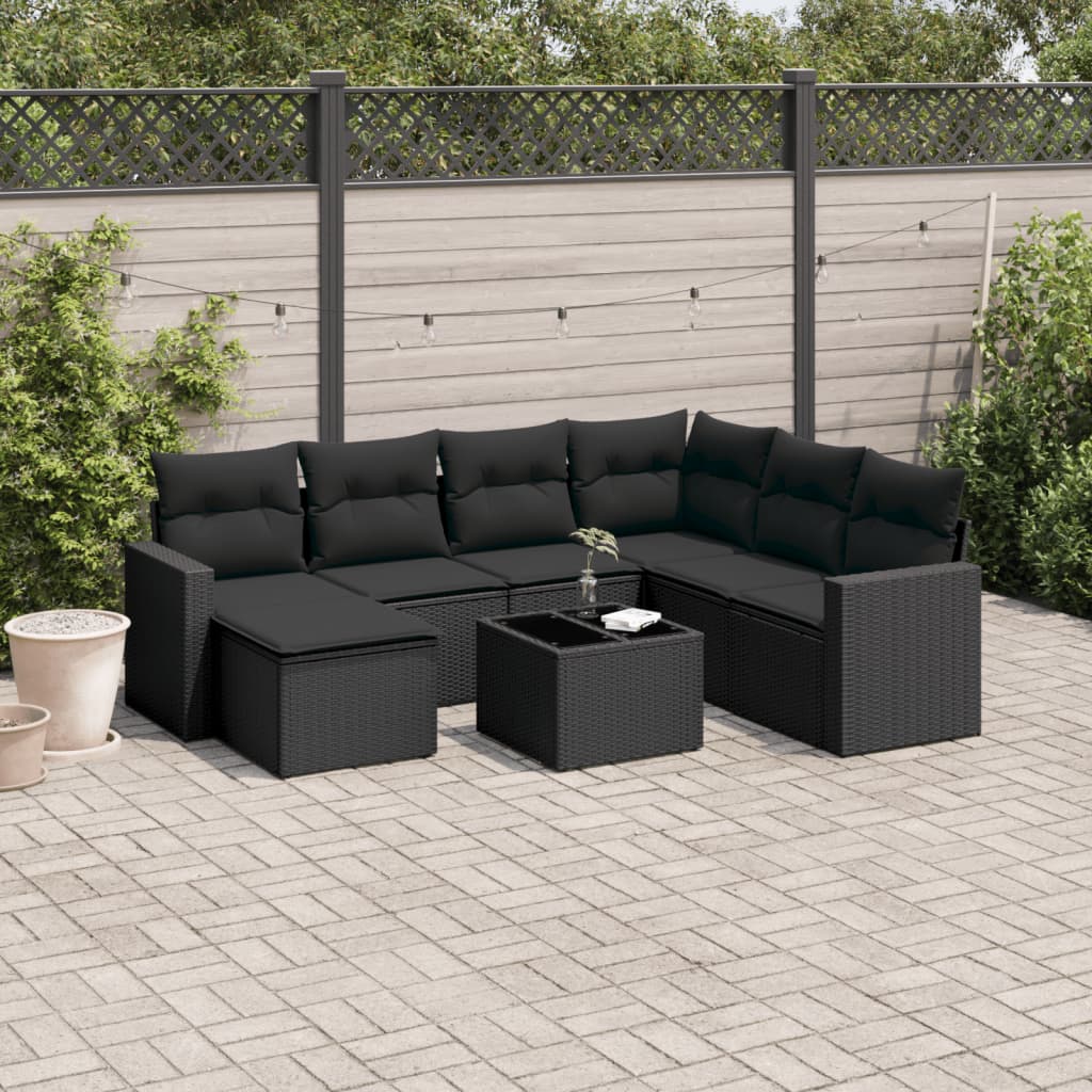 8-dijelni set vrtnih sofa od poliratana s jastucima crni