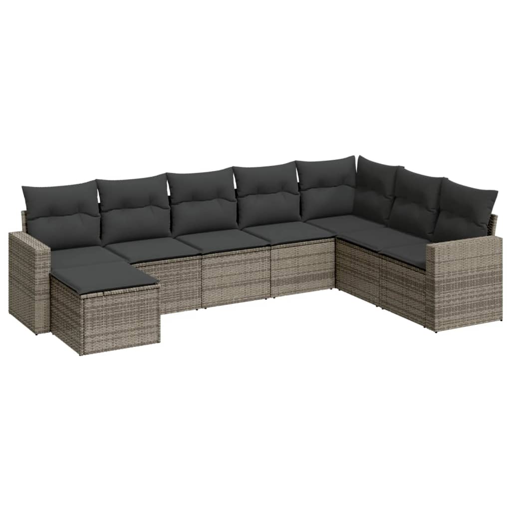 8-dijelni set vrtnih sofa od poliratana s jastucima sivi