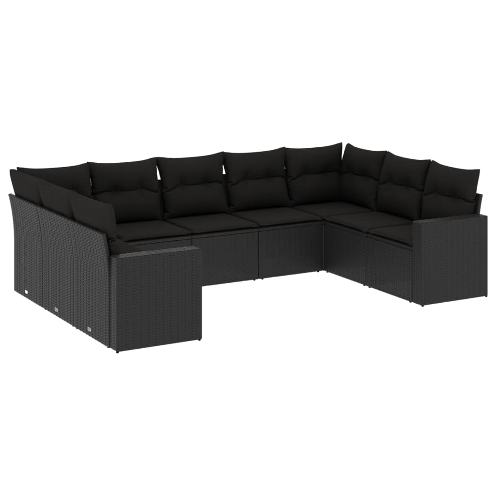 9-dijelni set vrtnih sofa s jastucima crni od poliratana