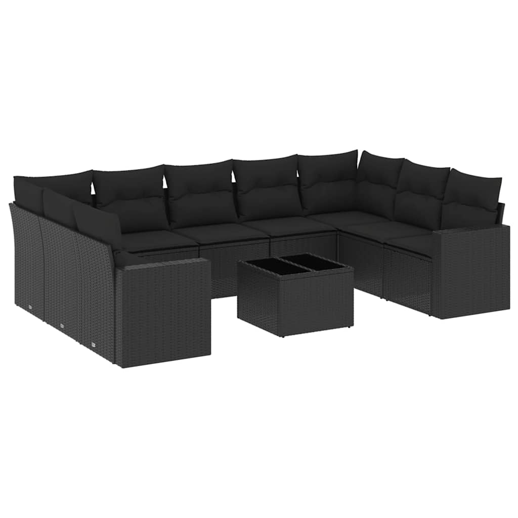 10-dijelni set vrtnih sofa s jastucima crni od poliratana