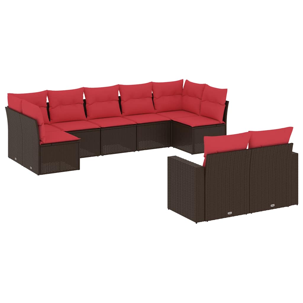9-dijelni set vrtnih sofa s jastucima poliratan smeđi
