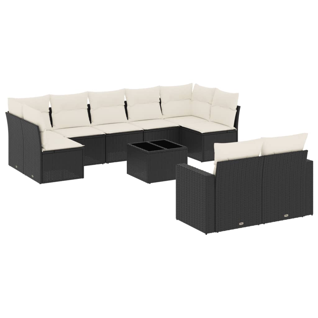 10-dijelni set vrtnih sofa s jastucima crni od poliratana