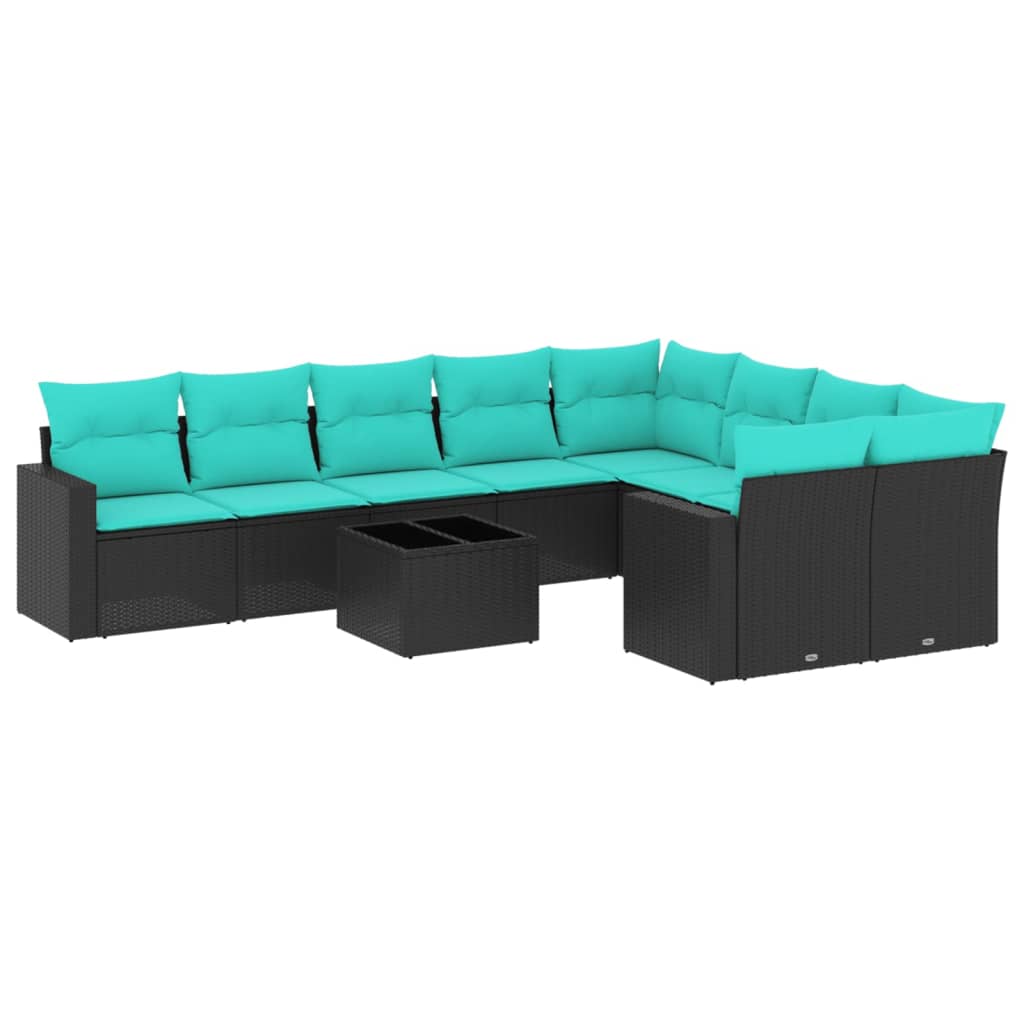 10-dijelni set vrtnih sofa od poliratana s jastucima crni