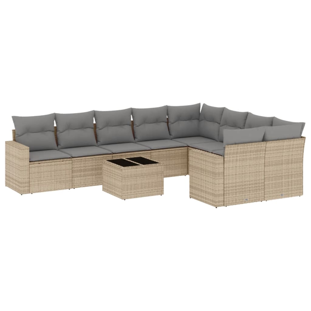 10-dijelni set vrtnih sofa s jastucima bež od poliratana