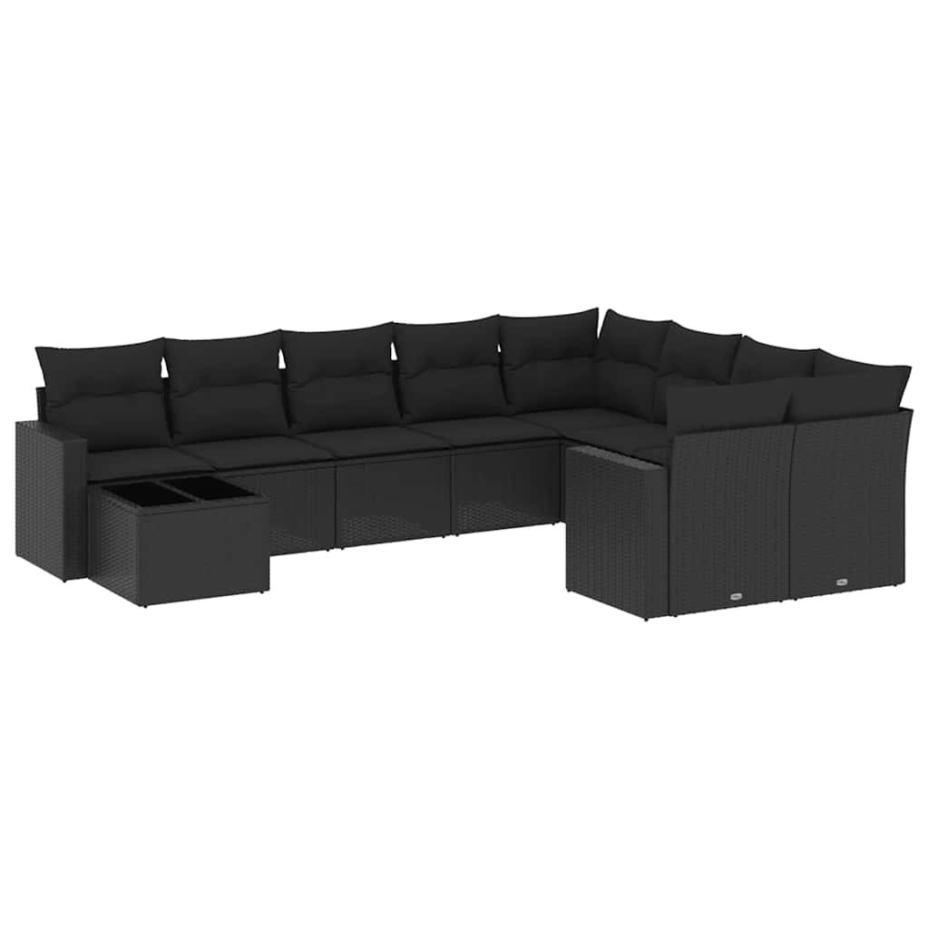 10-dijelni set vrtnih sofa s jastucima crni od poliratana