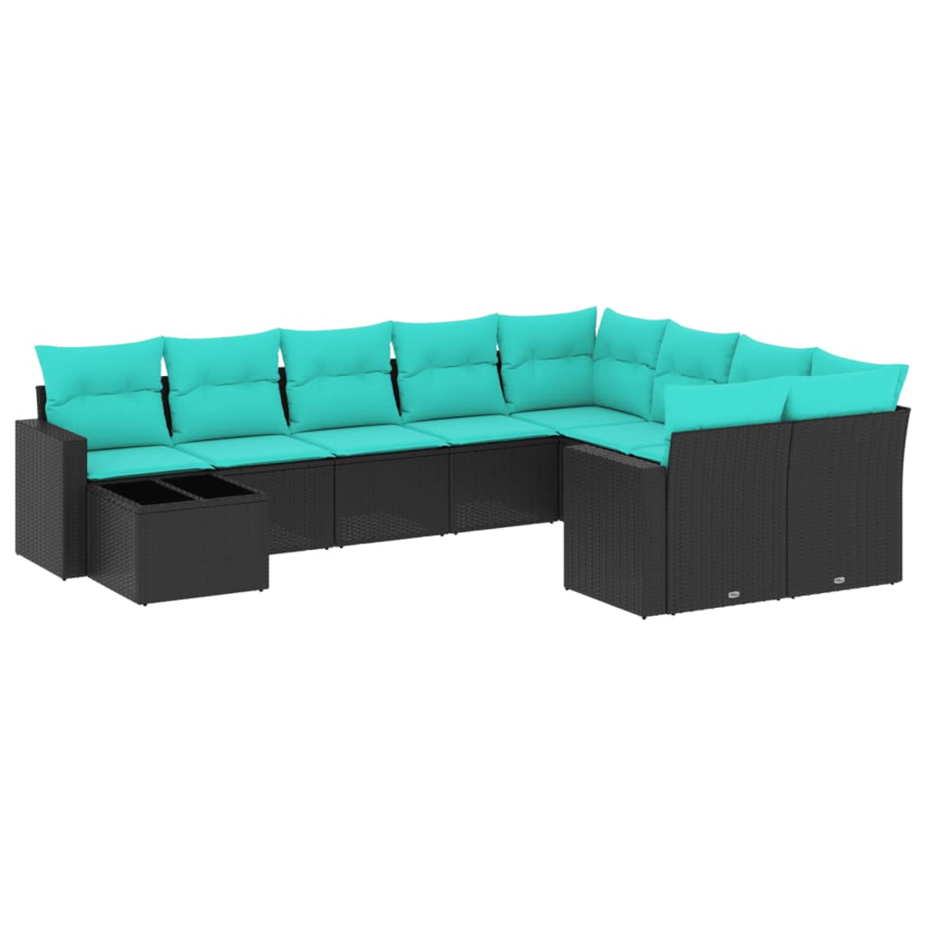10-dijelni set vrtnih sofa od poliratana s jastucima crni