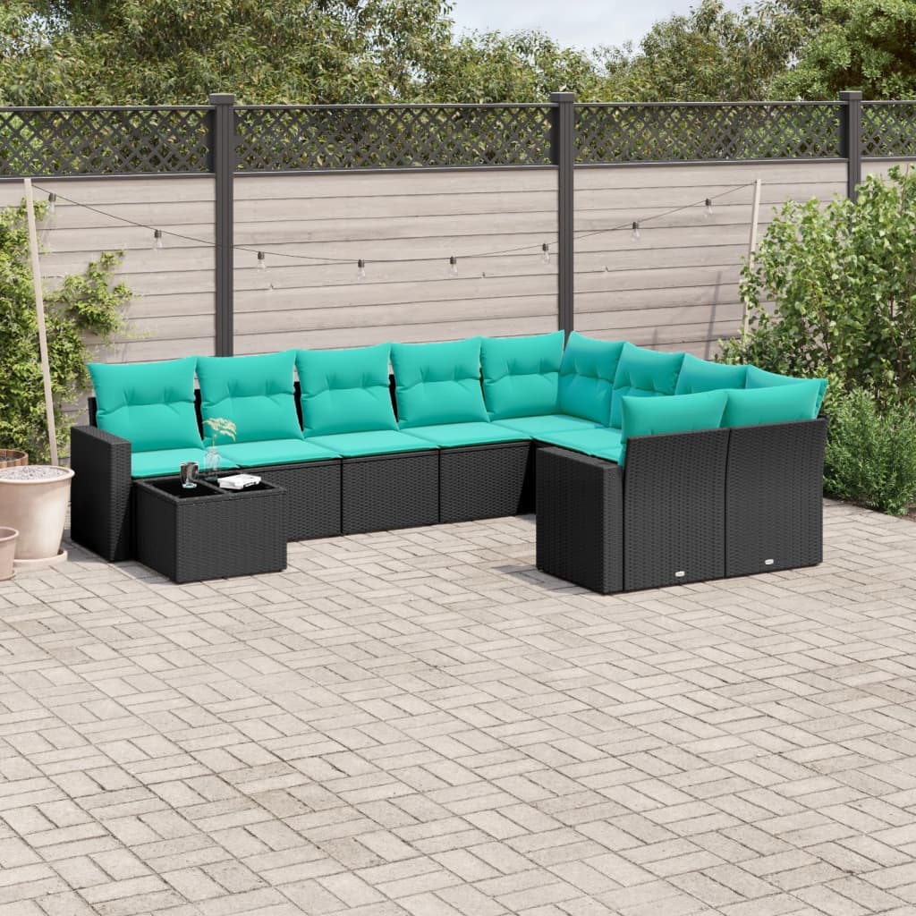 10-dijelni set vrtnih sofa od poliratana s jastucima crni