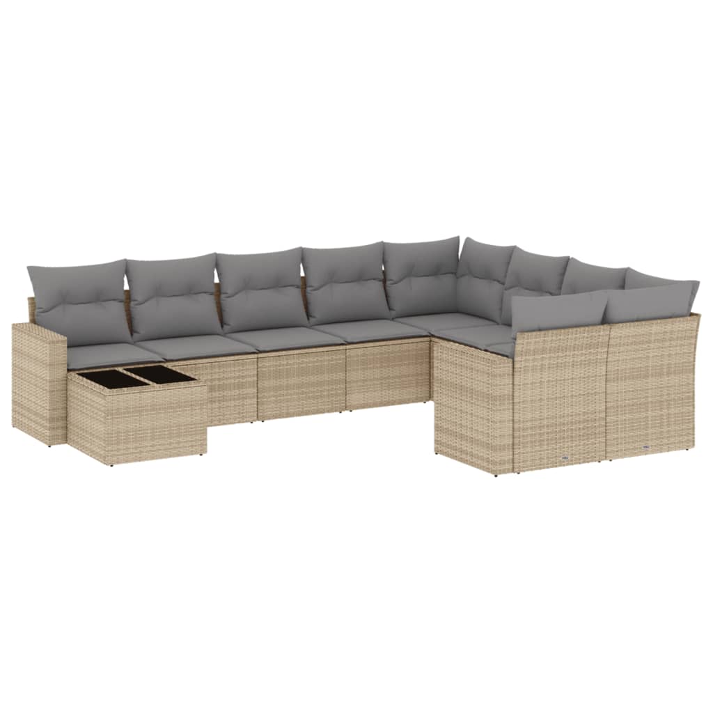 10-dijelni set vrtnih sofa s jastucima bež od poliratana