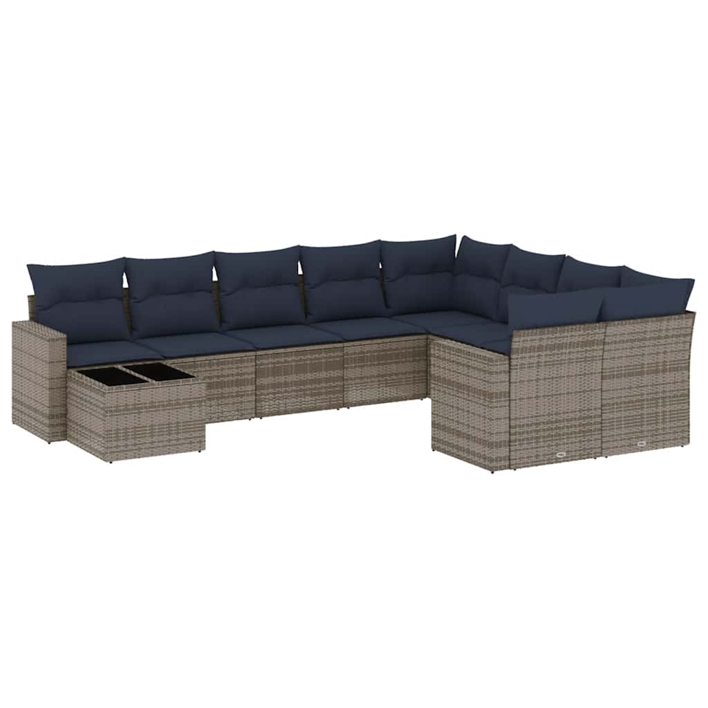 10-dijelni set vrtnih sofa od poliratana s jastucima sivi