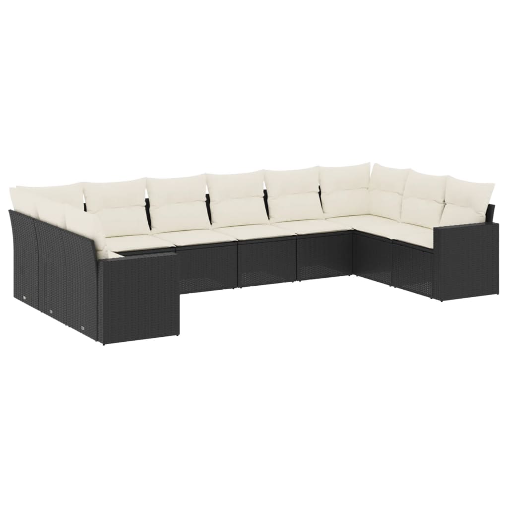 10-dijelni set vrtnih sofa s jastucima crni od poliratana