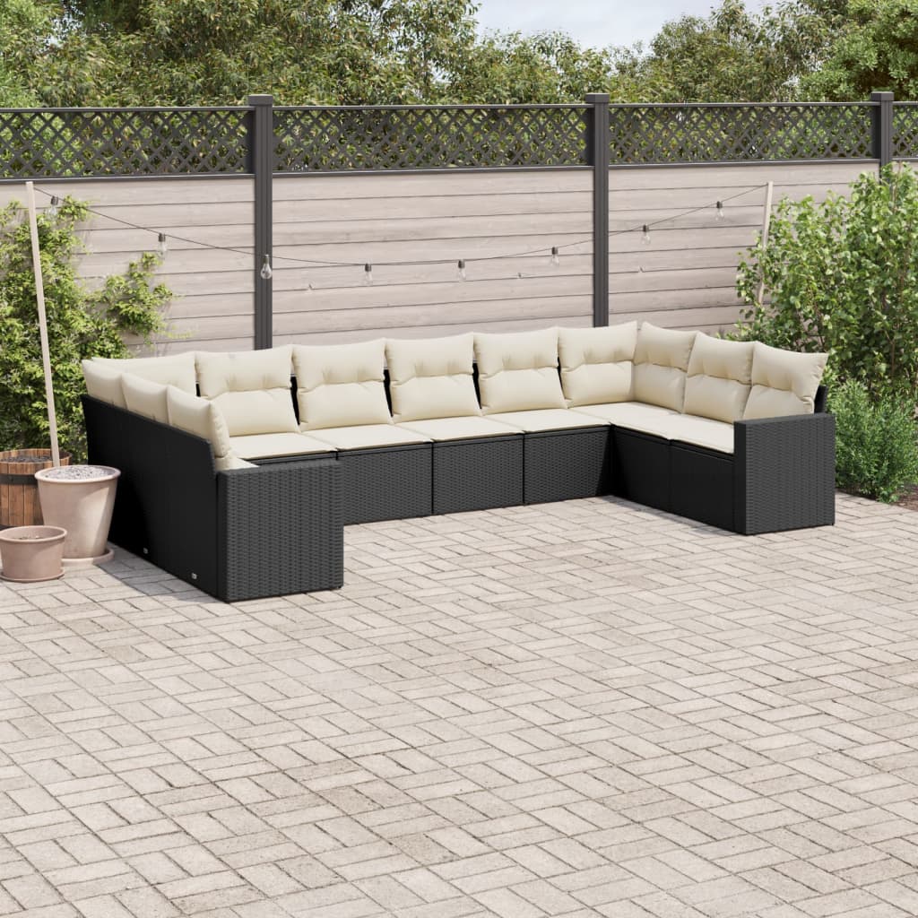 10-dijelni set vrtnih sofa s jastucima crni od poliratana