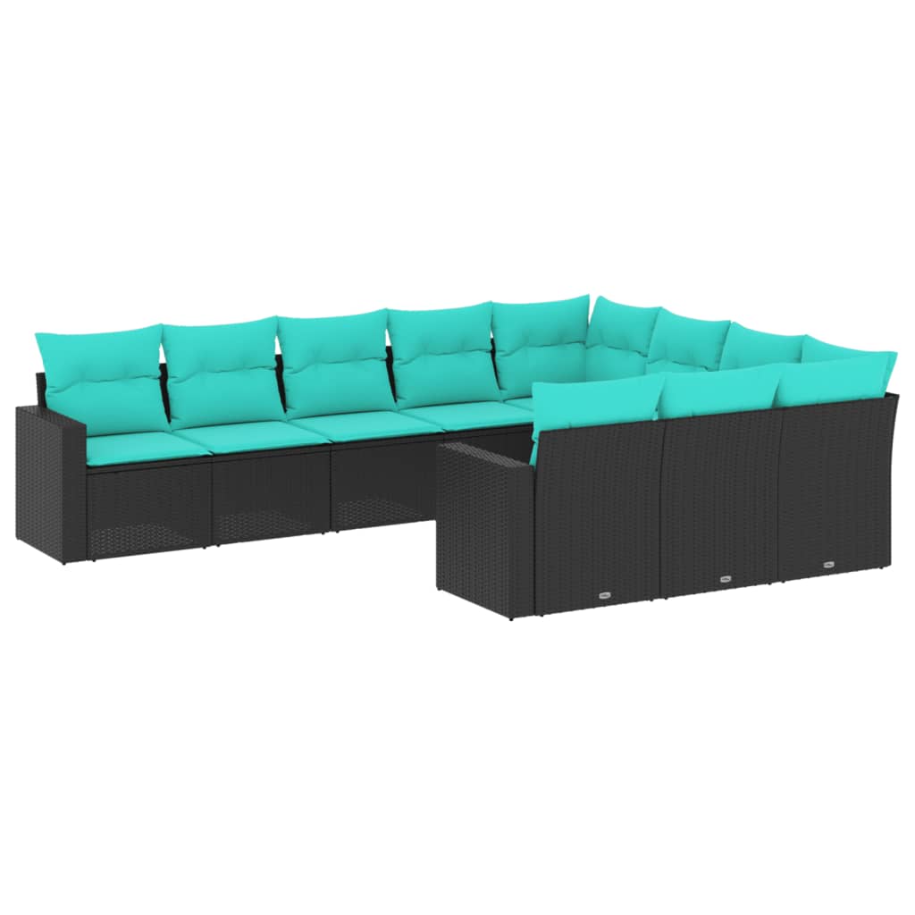 10-dijelni set vrtnih sofa od poliratana s jastucima crni