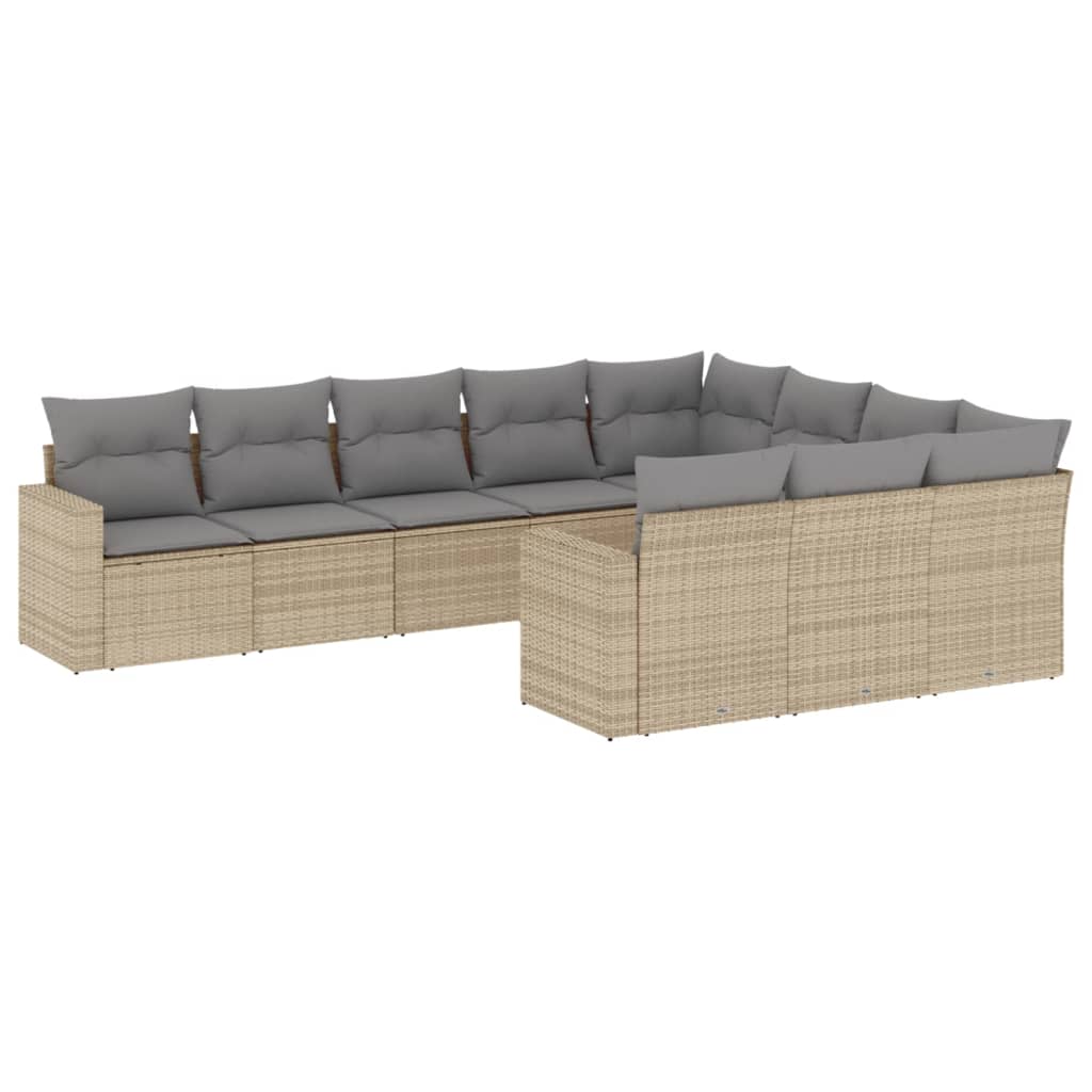 10-dijelni set vrtnih sofa s jastucima bež od poliratana 66 x 62 x 69 cm