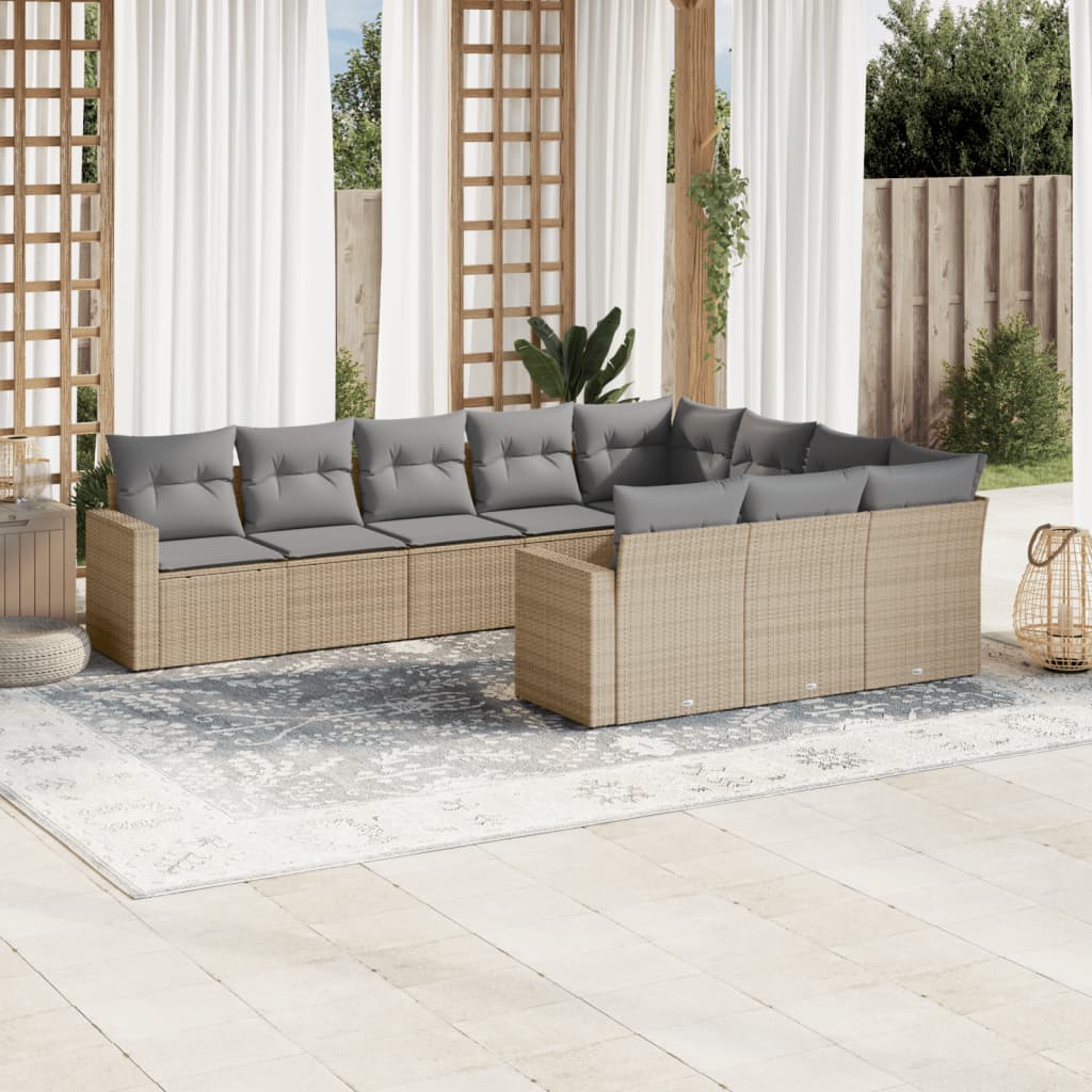 10-dijelni set vrtnih sofa s jastucima bež od poliratana 66 x 62 x 69 cm