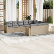 10-dijelni set vrtnih sofa s jastucima bež od poliratana 66 x 62 x 69 cm