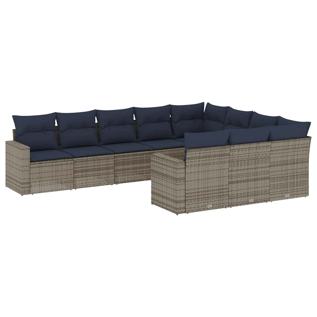 10-dijelni set vrtnih sofa od poliratana s jastucima sivi