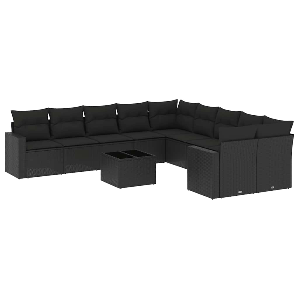 11-dijelni set vrtnih sofa od poliratana s jastucima crni
