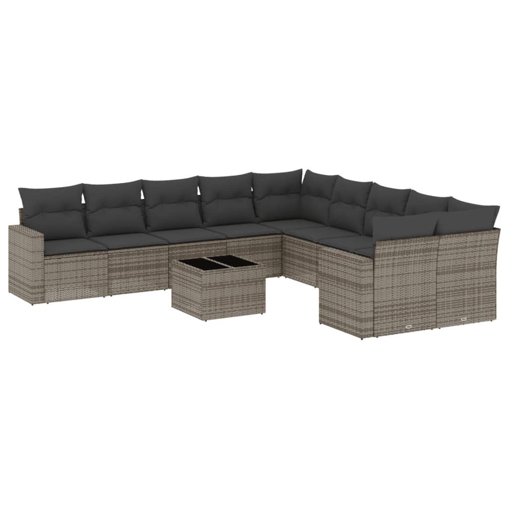 11-dijelni set vrtnih sofa od poliratana s jastucima sivi