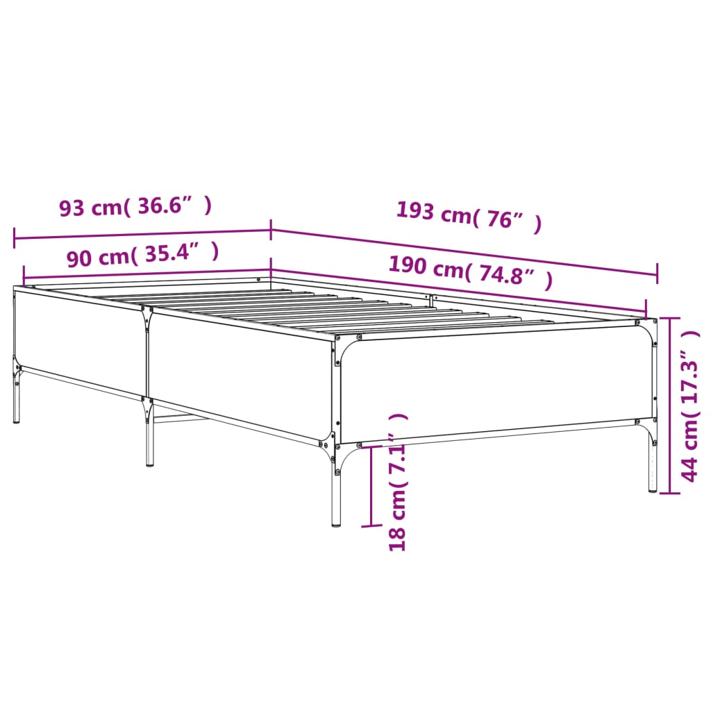 Okvir za krevet crni 90 x 190 cm od konstruiranog drvo i metal