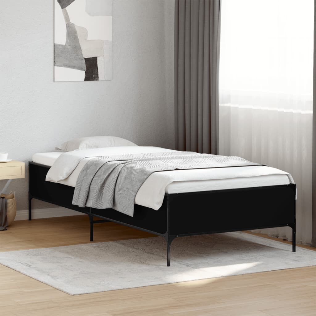 Okvir za krevet crni 90 x 190 cm od konstruiranog drvo i metal