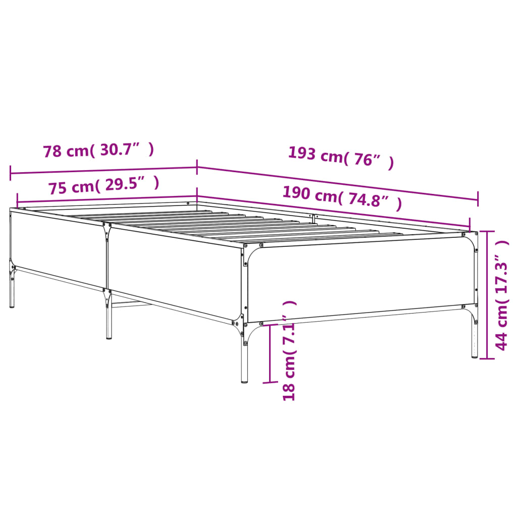 Okvir kreveta boja hrasta 75 x 190 cm konstruirano drvo i metal
