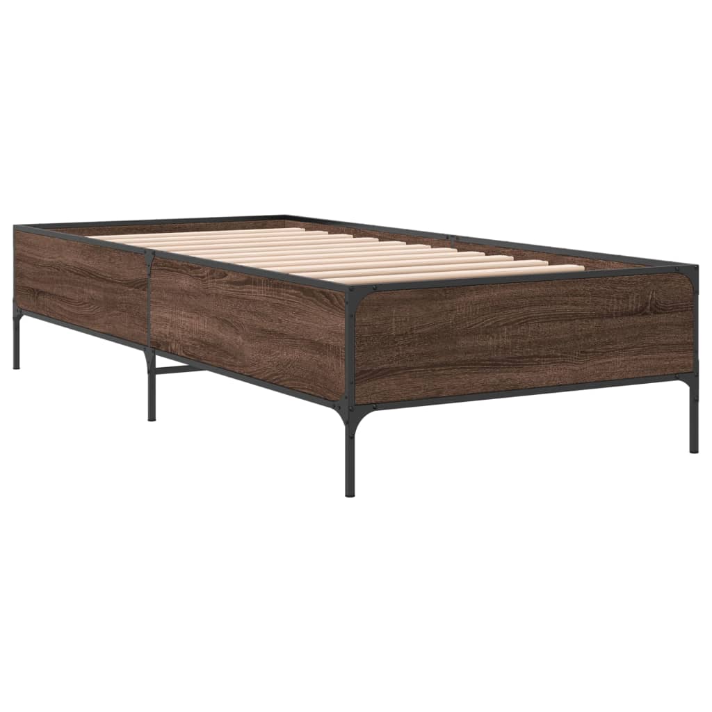 Okvir za krevet smeđi hrast 75x190 cm konstruirano drvo i metal
