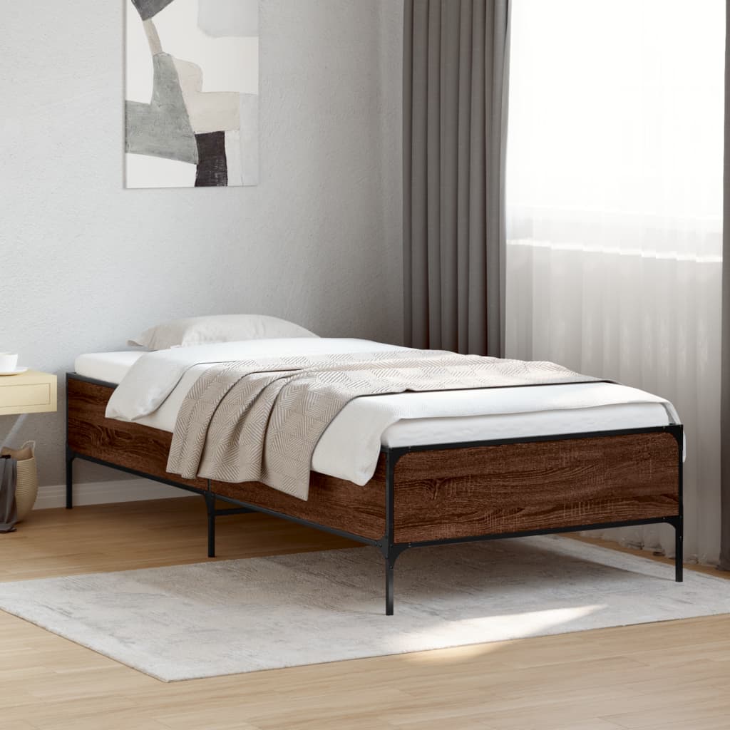 Okvir za krevet smeđi hrast 75x190 cm konstruirano drvo i metal