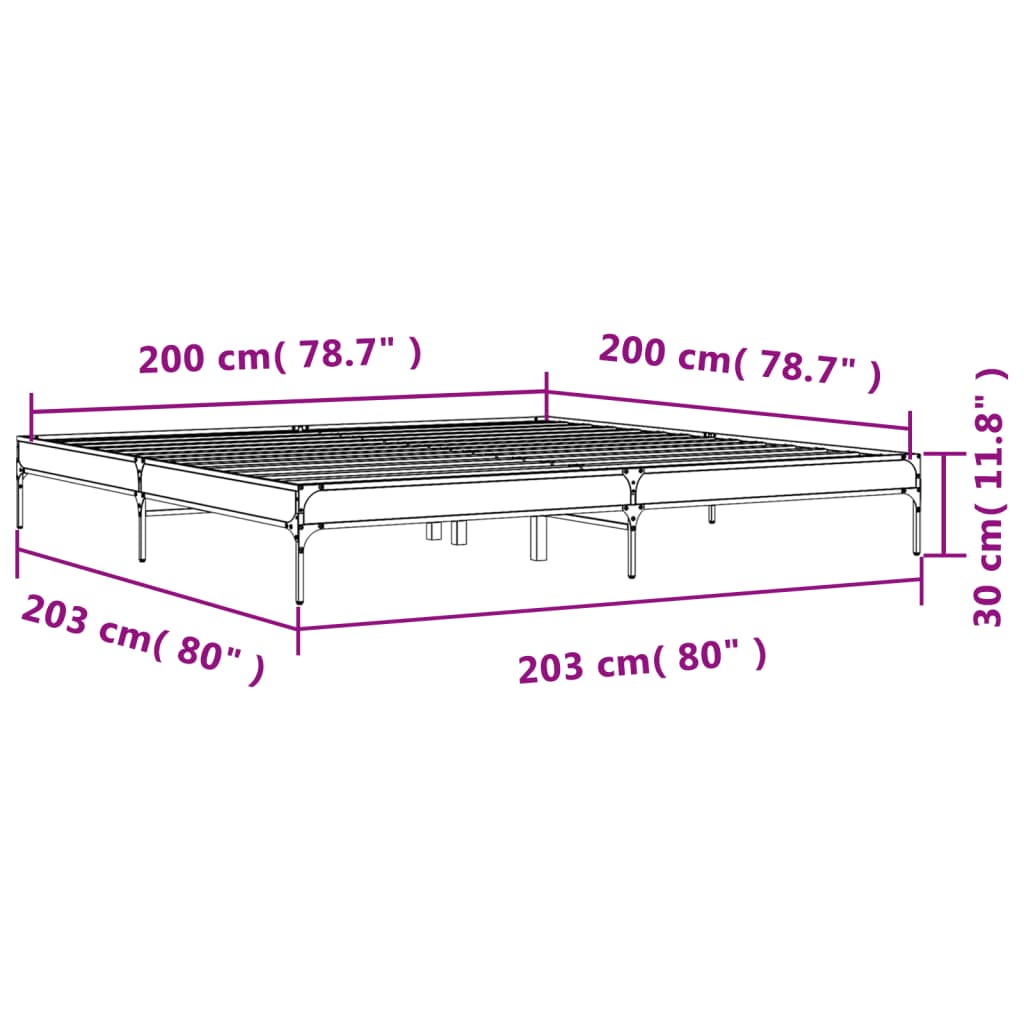 Okvir za krevet crni 200 x 200 cm konstruirano drvo i metal