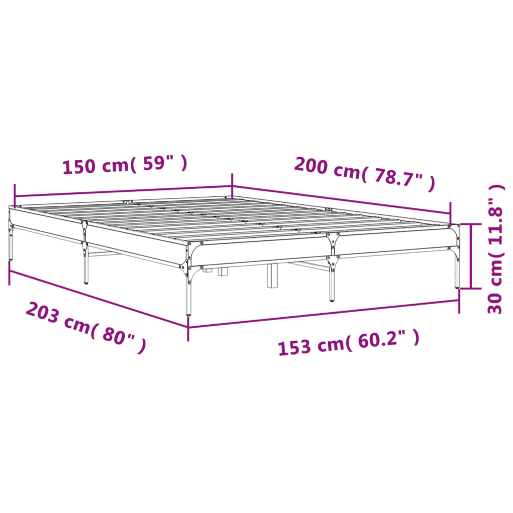 Okvir za krevet boja hrasta 150x200cm konstruirano drvo i metal