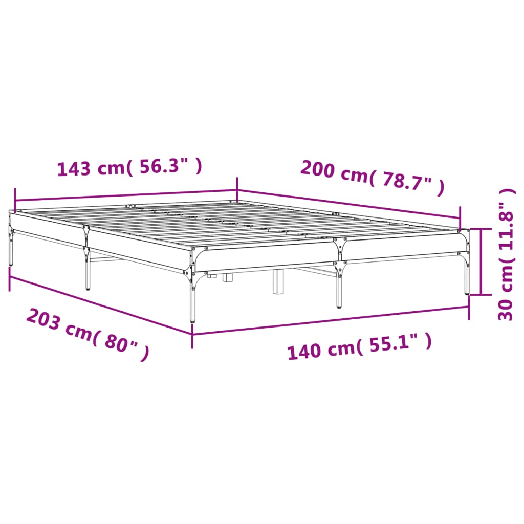 Okvir kreveta crni 140 x 200 cm od konstruiranog drva i metala