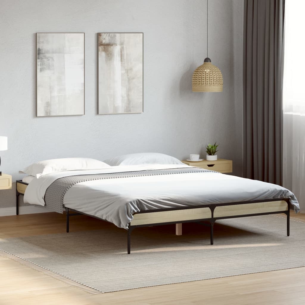 Okvir za krevet boja hrasta 140x200cm konstruirano drvo i metal