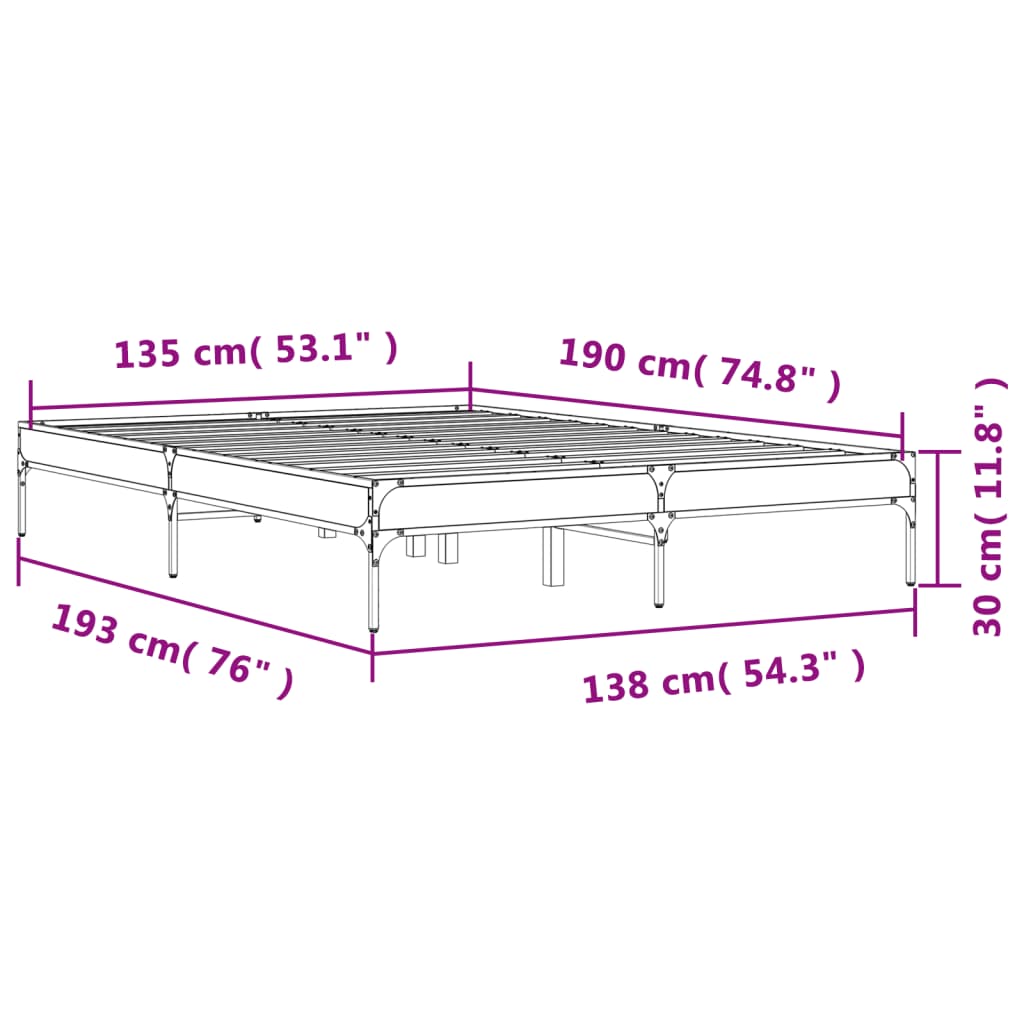 Okvir za krevet smeđi hrast 135x190cm konstruirano drvo i metal